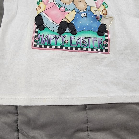 Vintage Jerzees Kids Small White T Shirt Happy Easter Bunny Short Sleeve Cute - Picture 5 of 9